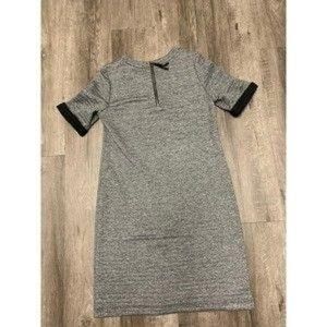 LOU & Grey Heather Gray Embossed Stripe Shift Dress Size S Short Sleeve